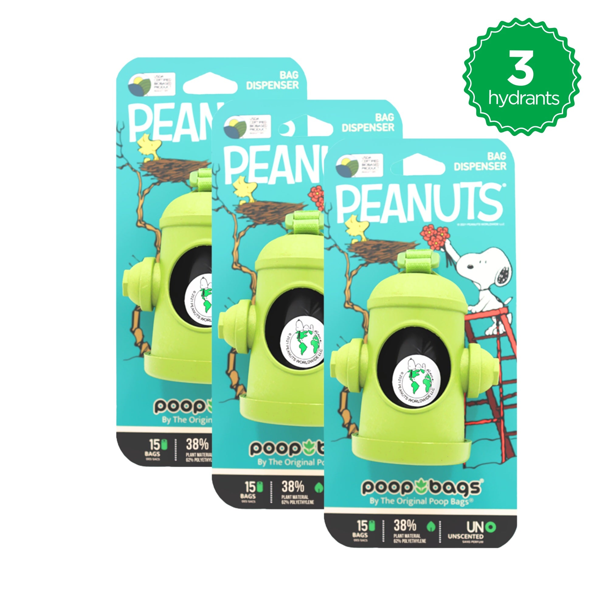 Snoopy® Hydrant Dispenser + Leash Roll Poop Bags