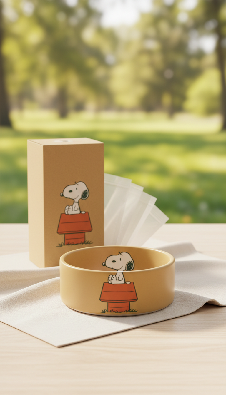 Hand-Thrown Ceramic Dog Bowl with Snoopy Imagery