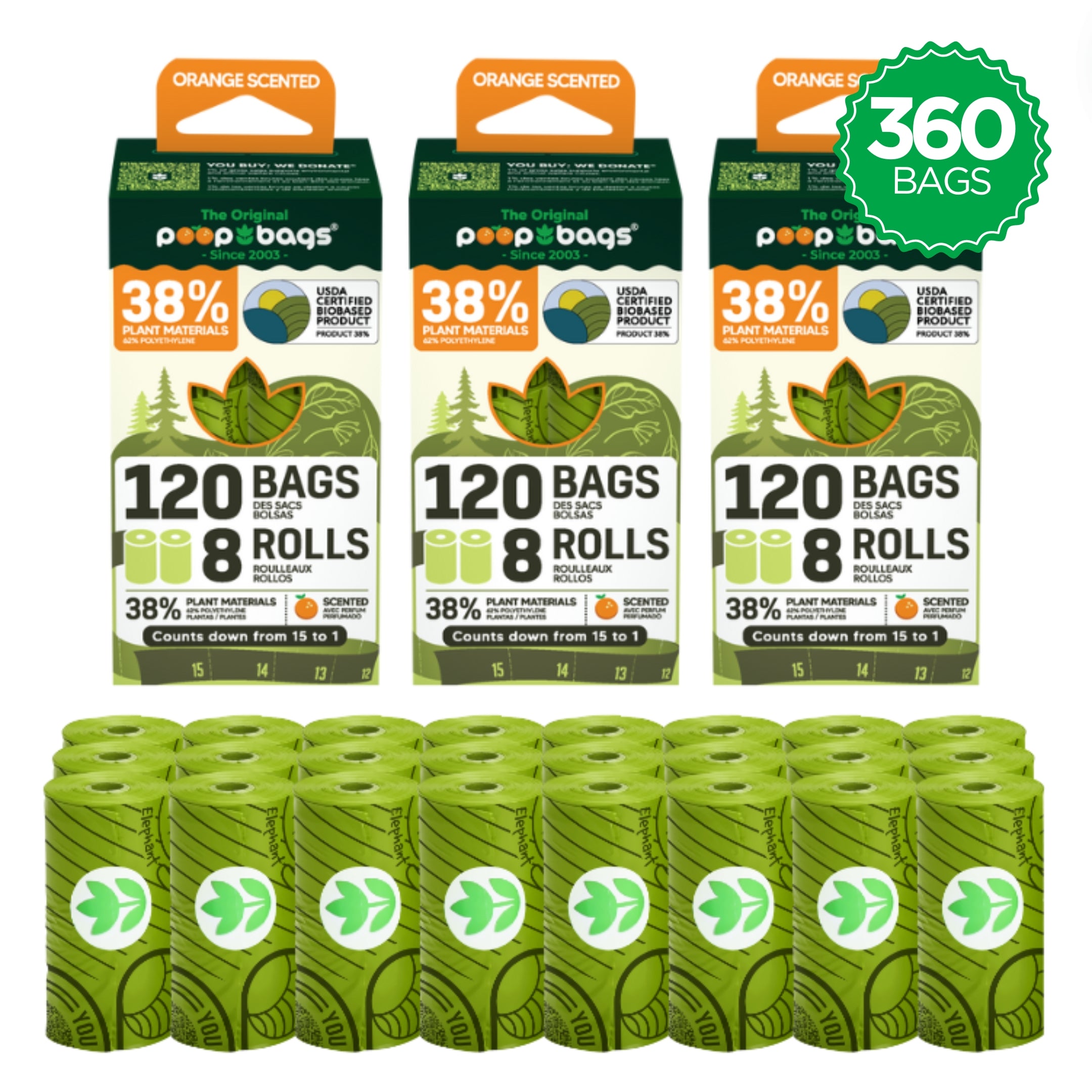 Countdown Rolls® Orange Scented Leash Roll Poop Bags