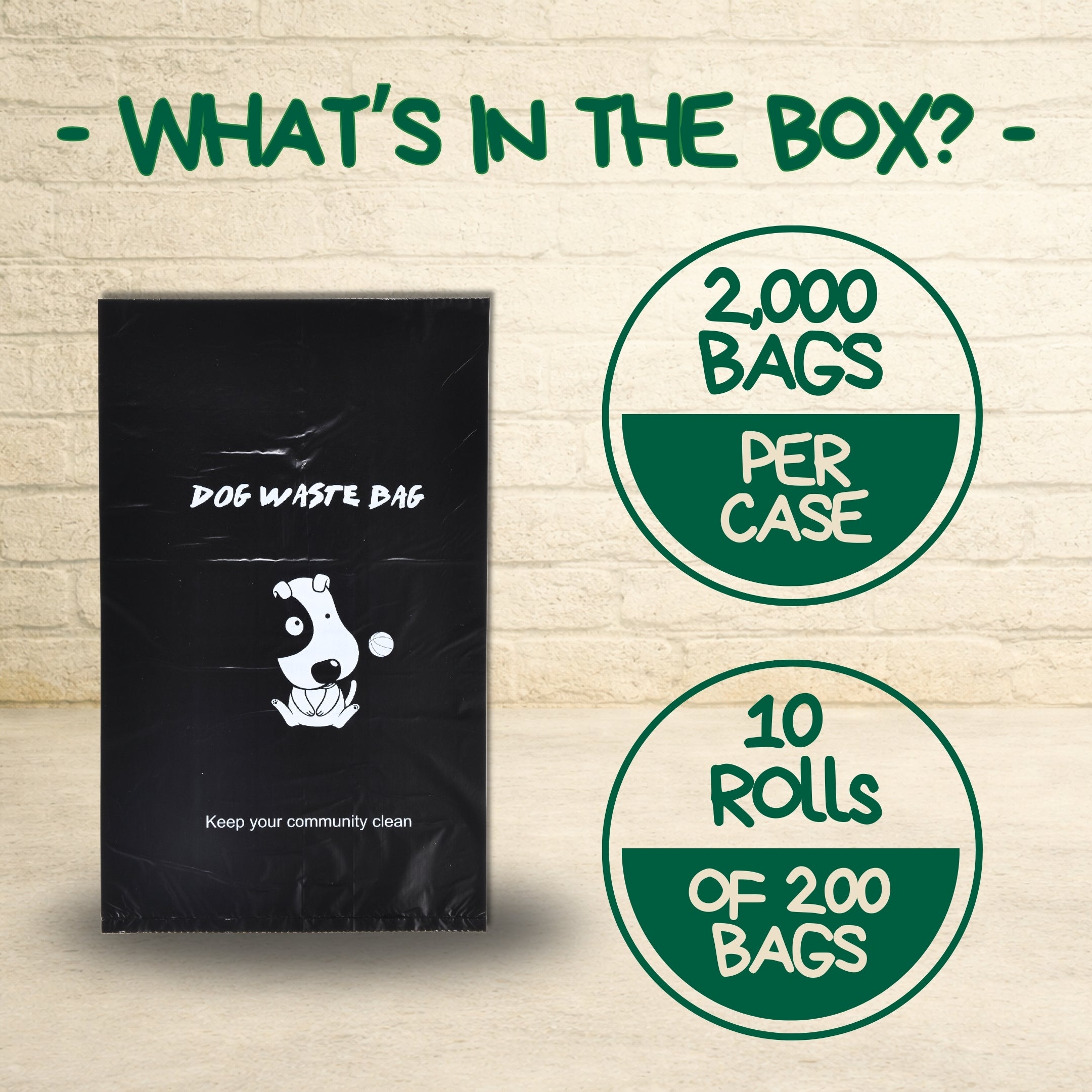 The Original Poop Bags commercial black dog waste bag case with 2,000 bags in 10 rolls of 200.