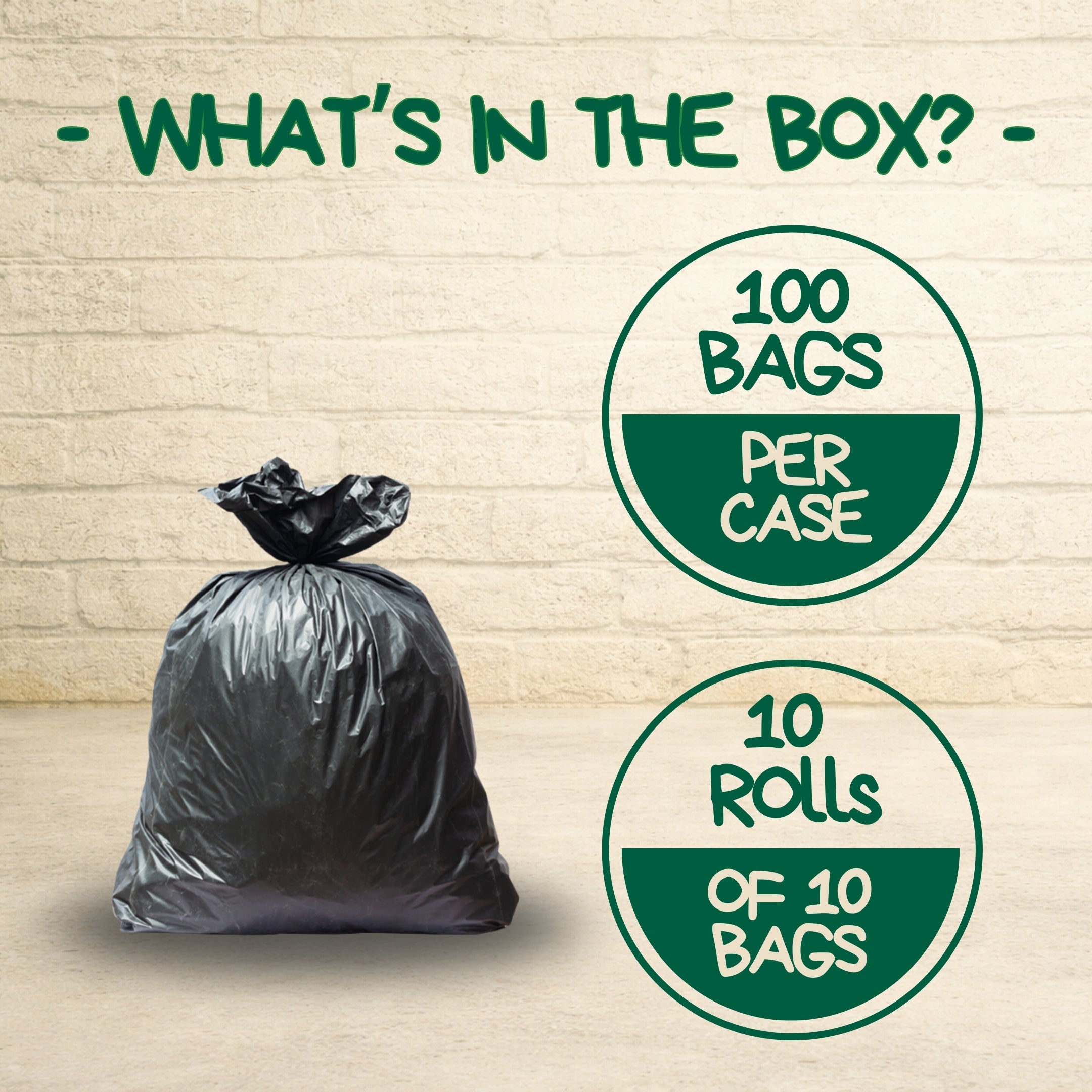 The Original Poop Bags commercial can liner in black with 100 bags per case in 10 rolls of 10 bags each.