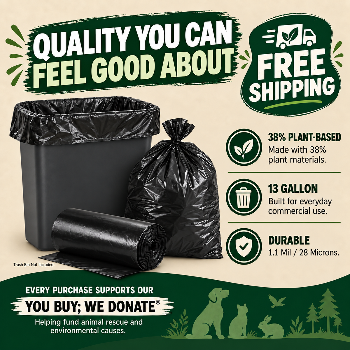 38% Plants - 13 Gallon Trash Can Liners
