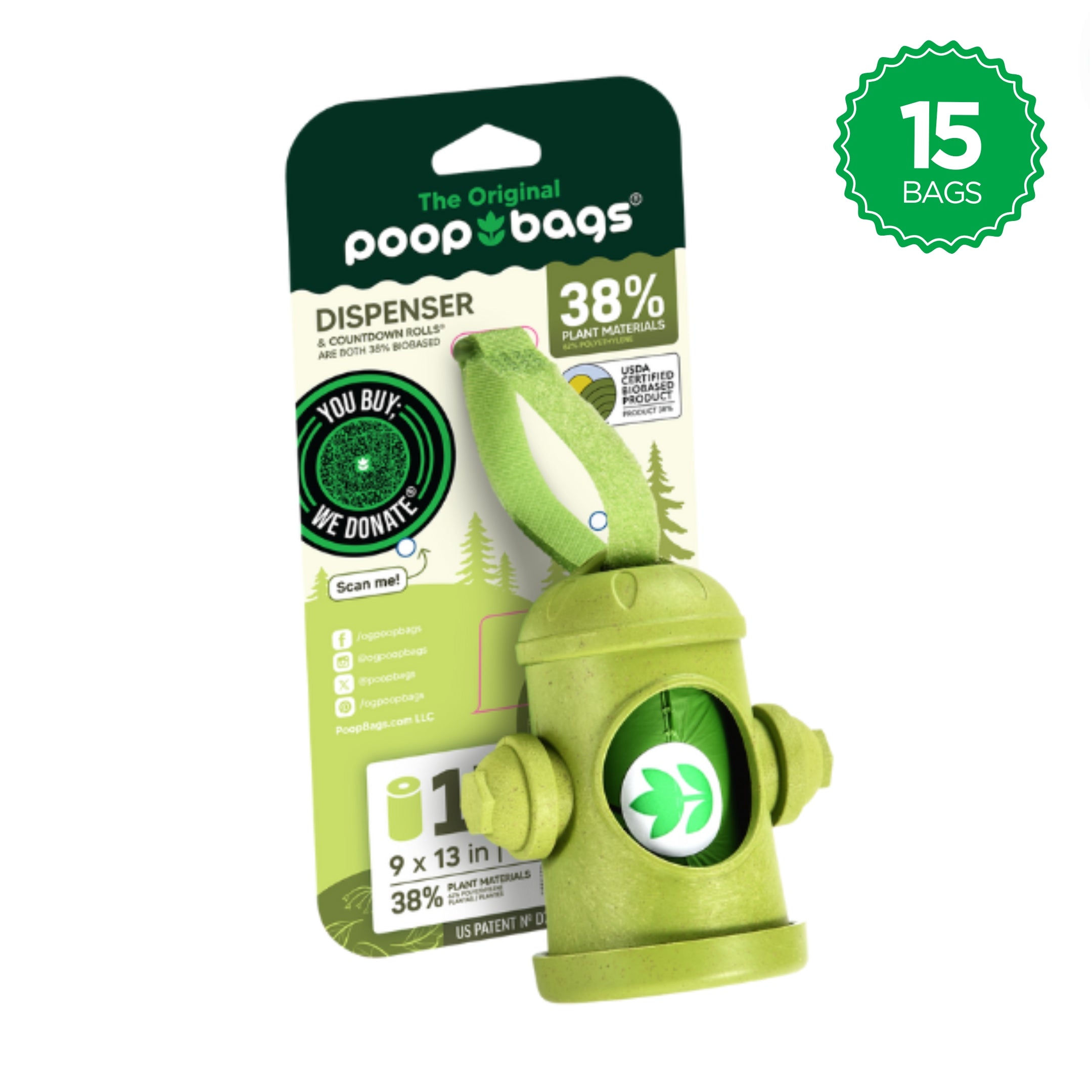 Dog Leash Poop Bags - 15 Bags Hydrant Dispenser | PoopBags