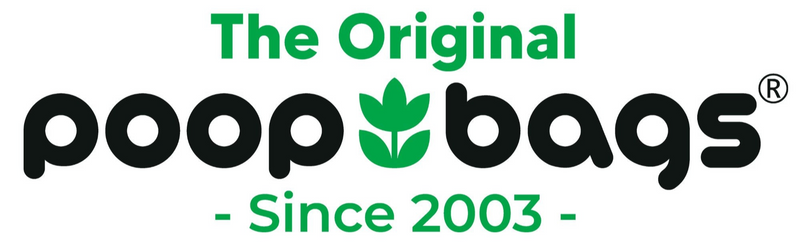 The Original Poop Bags logo with green leaf motif and Since 2003 tagline.